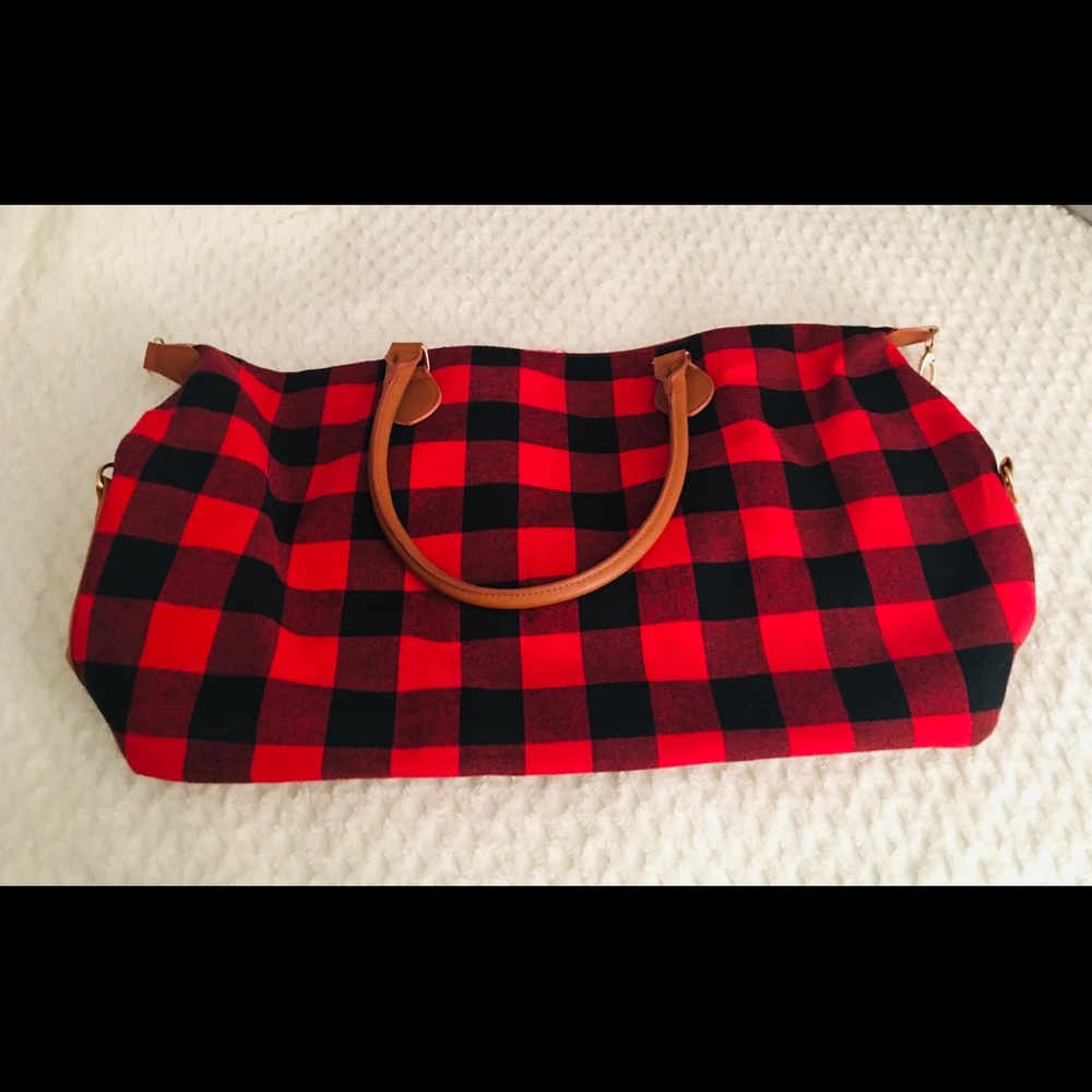 Red and Black Buffalo Plaid Duffle Bag